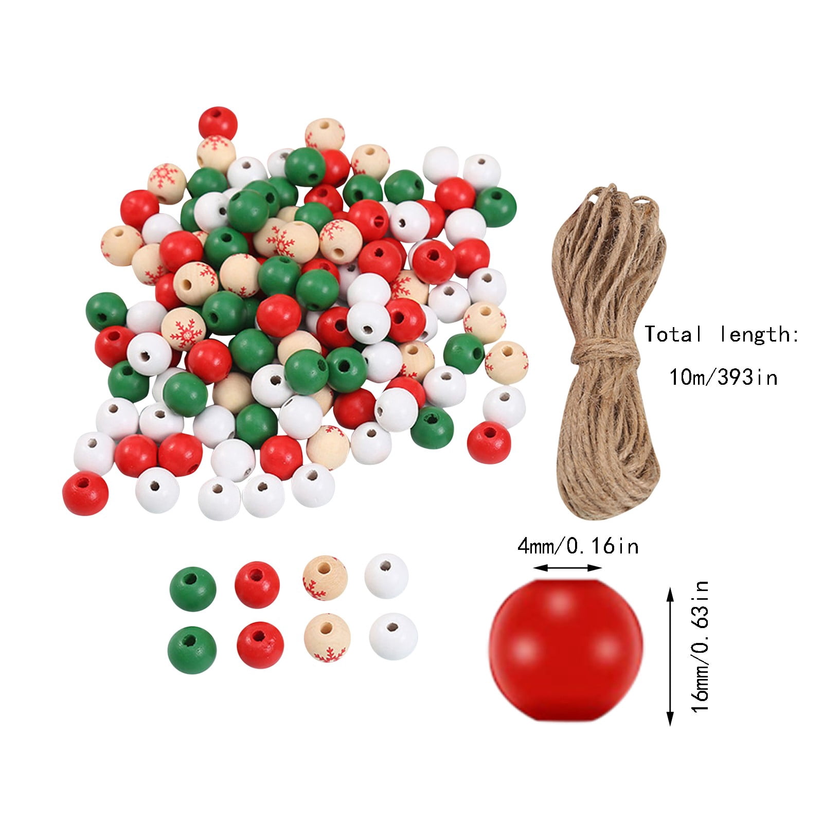 200pcs Christmas Wooden Bead Snowflake Beads Diy Decoration Round Beads for Party Office Cabinet Multi-color One Size