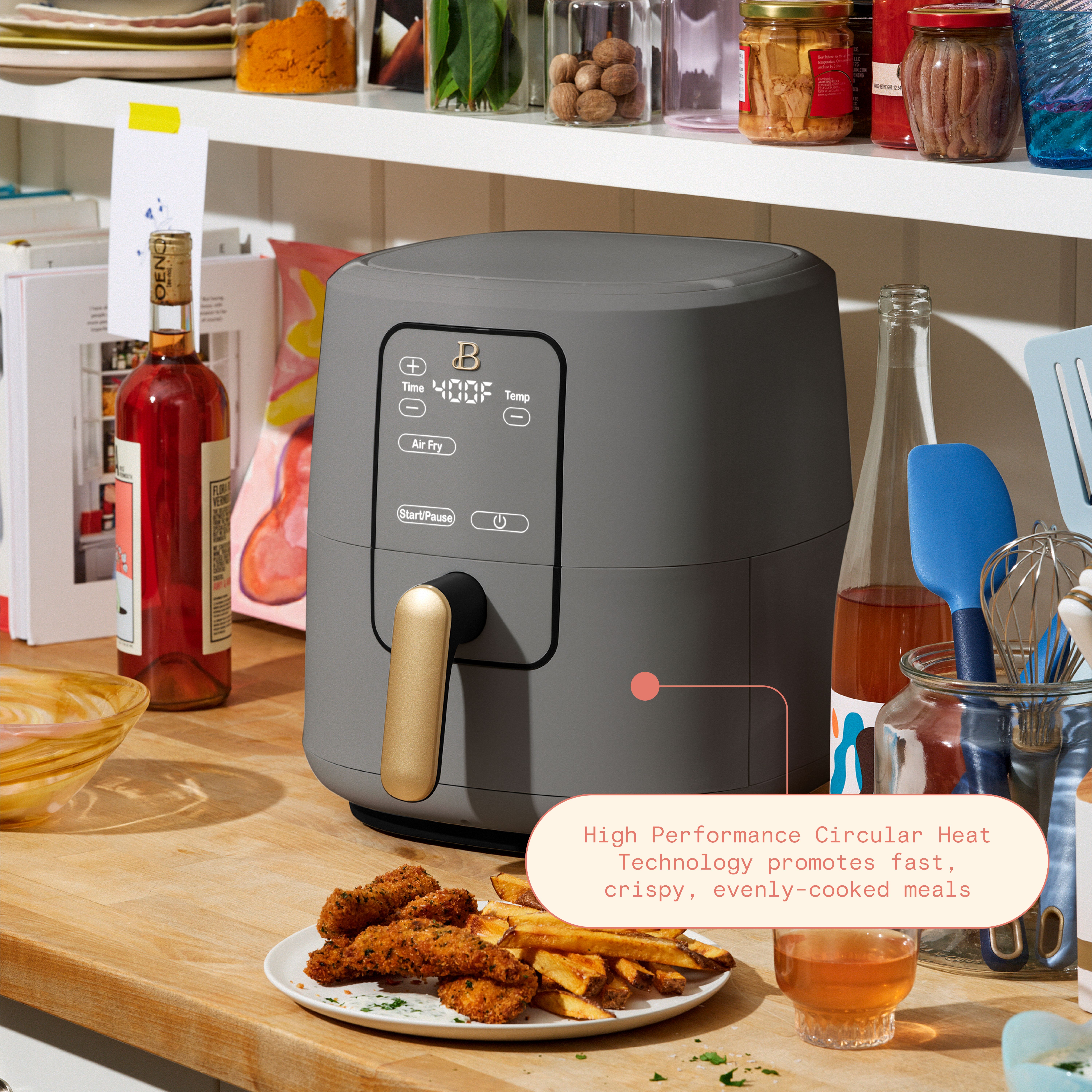 Beautiful 6 Qt Air Fryer with TurboCrisp Technology and Touch-Activated Display, Oyster Grey by Drew Barrymore - image 3 of 8