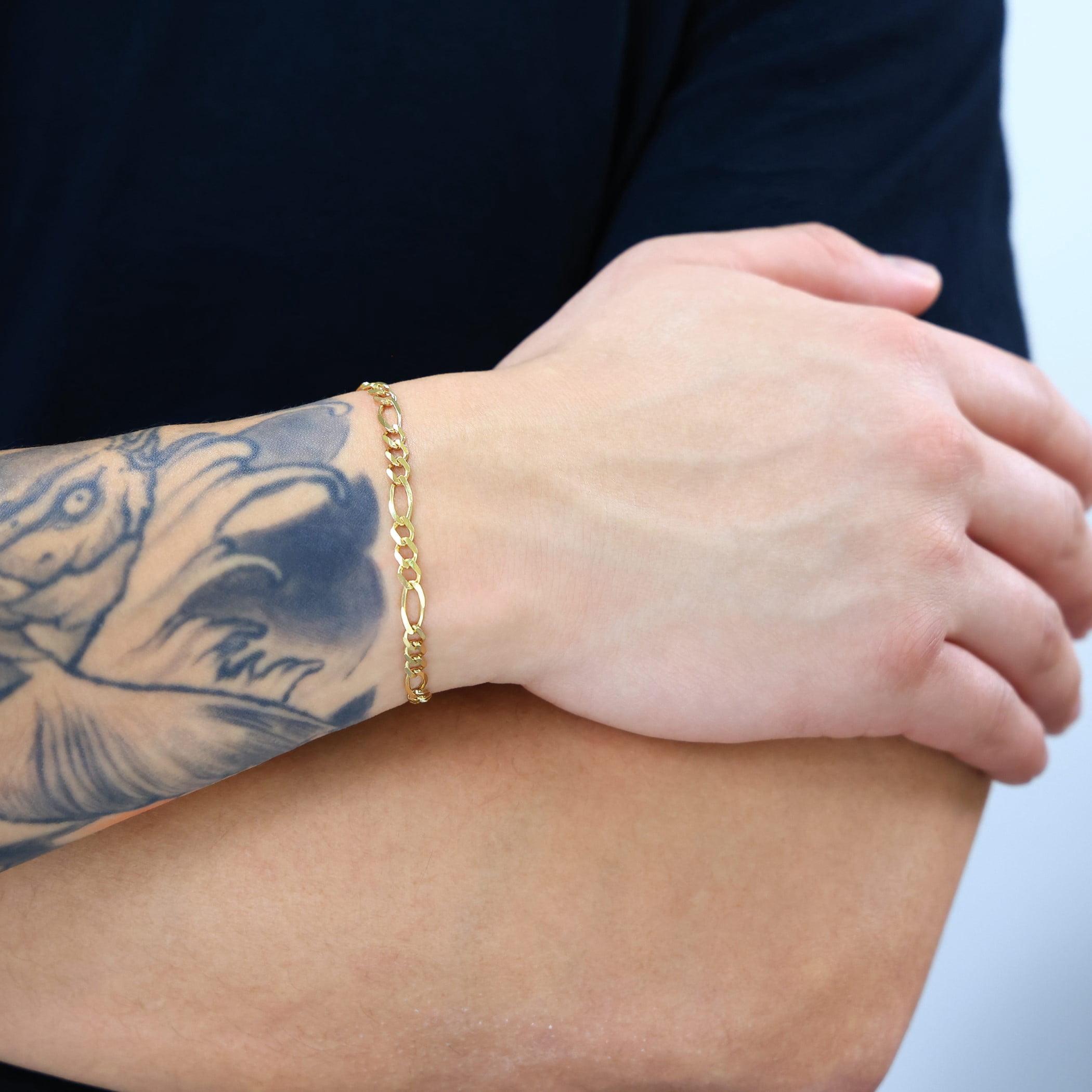 Nuragold 14k Real Yellow Gold Solid Figaro Link 4.5mm Chain Bracelet (7"-9") Italian Jewelry for Men & Women