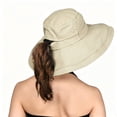 thumbnail image 6 of Sun Hats for Women Gardening Hat Wide Brim Ponytail Beach Sun Protection Breathable Cotton Summer Hat with Fold-Up Brim, Khaki, 6 of 7