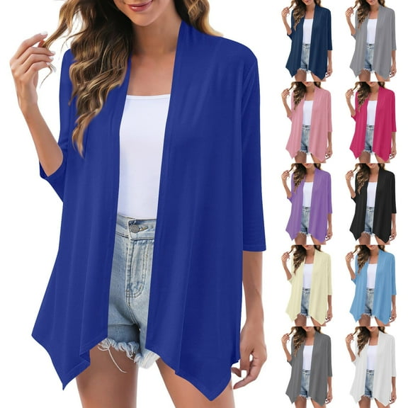Delliss Women's Casual 3/4 Sleeve Lightweight Comfy Cardigan