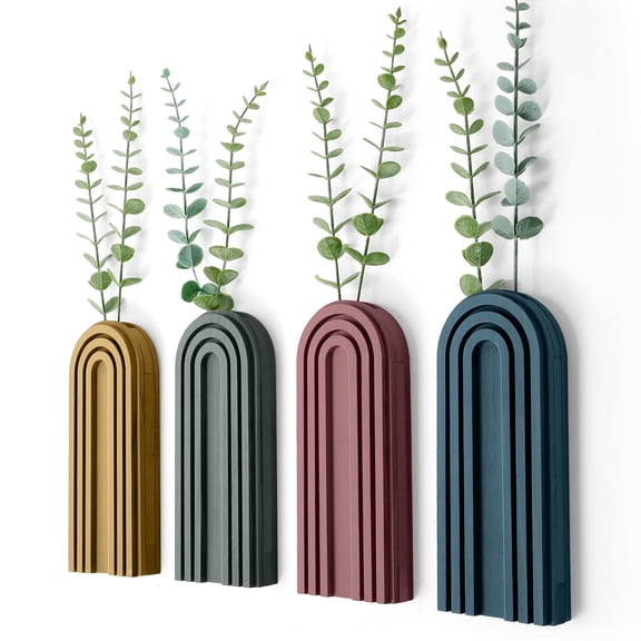 4 Pack Wood Wall Planter Indoor Wall Decor Plant Holders Boho Hanging Planter Vases for Modern Farmhouse Living Room Bedroom Rainbow Decor (Morandi Color)