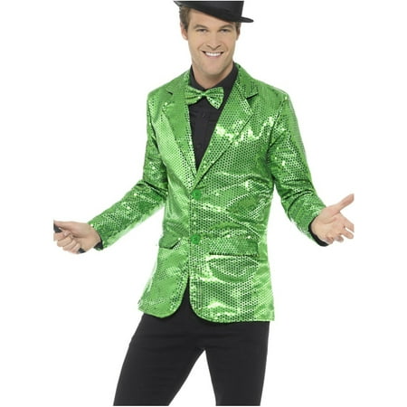 Mens Fancy Dress Green Sequin Magicians Tuxedo Jacket Costume