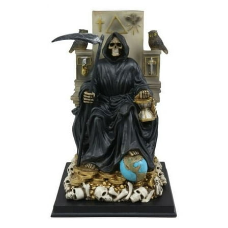 Ebros Gift Black Robe Santa Muerte 105” Seated On Throne Garden Statue, Designer Composite Resin