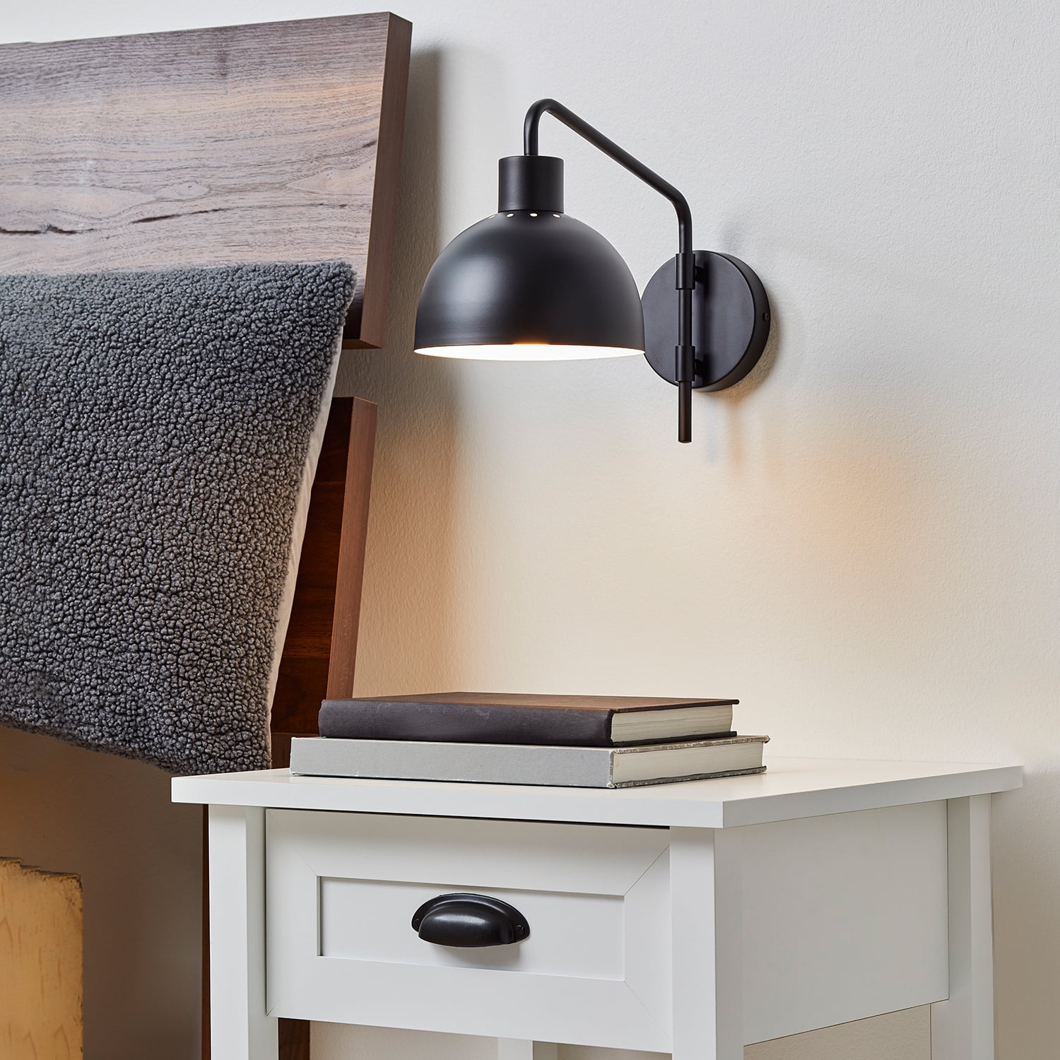 Better Homes & Gardens Matte Black 1-Light Indoor Wall Sconce, LED Bulb Included, No Battery