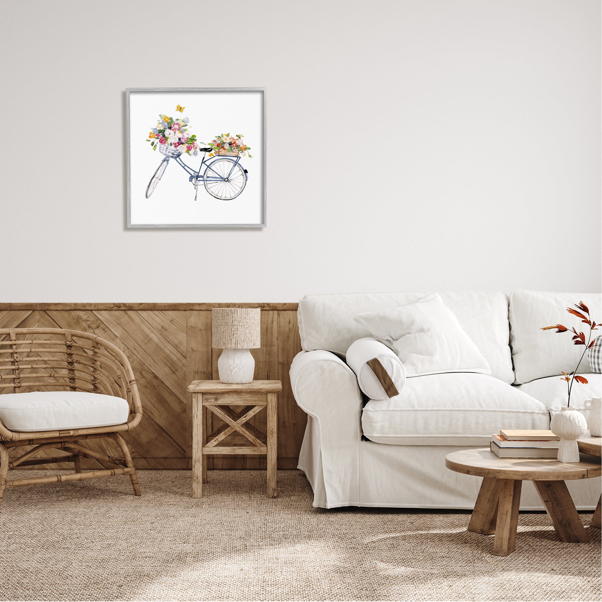 Stupell Industries Vintage Bicycle Flower Bouquet Baskets Butterflies , 24 x 24, Design by Sally Swatland