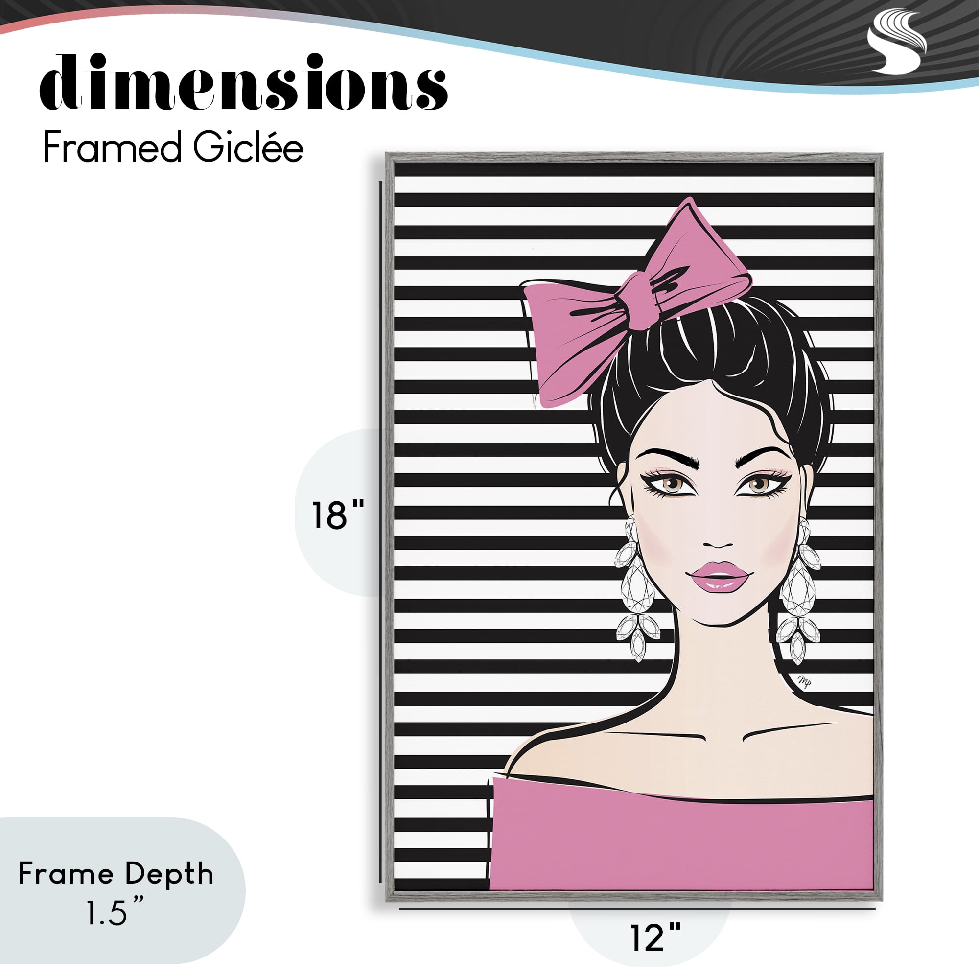 Stupell Industries Girl with Pink Bow & Earrings Gray Framed Giclee Art, design by Martina Pavlova