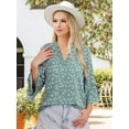 thumbnail image 6 of TEMOFON Blouses for Women 3/4 Length Sleeve Womens Boho Tops Floral Shirts Shorts Sleeve Clothes for Summer Dressy V Neck Green L, 6 of 8