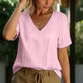 thumbnail image 6 of ClodeEU Women's Linen Blend V Neck Short Sleeve T-Shirt,Solid Color Casual Top Pink,Womens Plus XL, 6 of 7