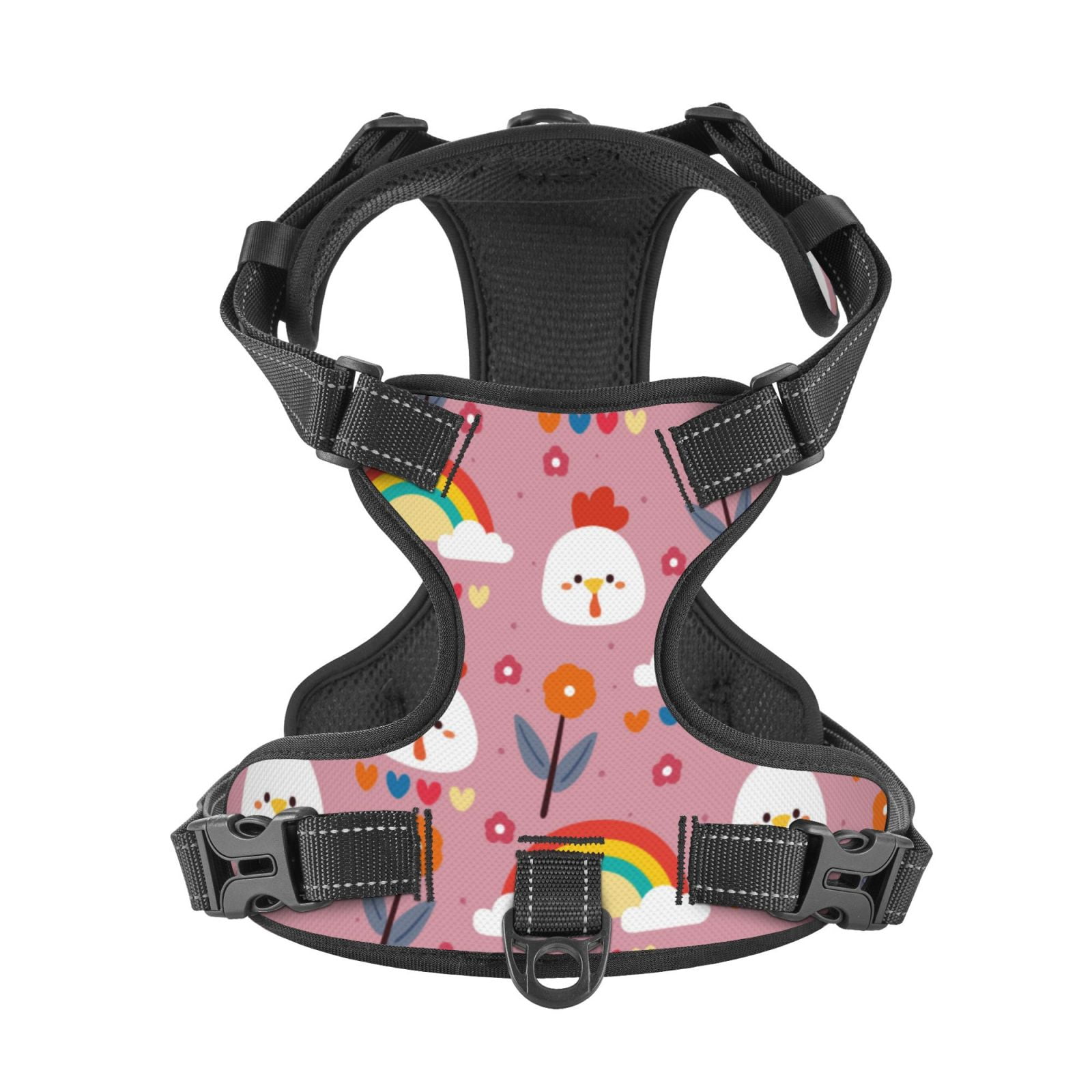 Kdxio Cartoon Chicken Print No Pull Dog Harness Adjustable Reflective Oxford Easy Control Medium Large Dog Harness for Training and Everyday-Medium