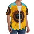 thumbnail image 2 of Daiia Golden Sunflower in Blue Men's Linen Shirts Short Sleeve Casual Shirts Button Down Shirt for Men Beach Summer Wedding Shirt-Medium, 2 of 6