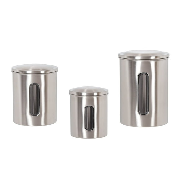 Creative Home Set of 3 Pieces Stainless Steel Canister Kitchen Storage Jar Container Organizer with Clear See Through Window
