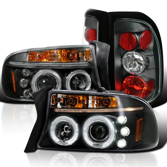 Spec-D Tuning Halo Projector Headlights Black   LED Fog Lamps Compatible with Dodge Dakota Left   Right Pair Headlamps Assembly