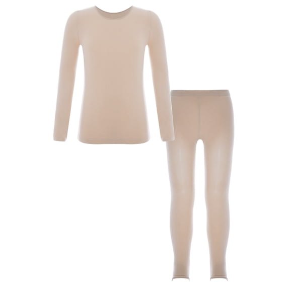 JanJean Girls Thermal Underwear Set for Kids Long Johns Set Base Layer Long Sleeve Top with Pantyhose Type A Nude S