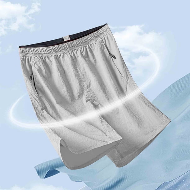 pstuiky Pantalones cortos casuales para hombre, Pantalones cortos casuales holgados de color liso con cremallera, bolsillo, cordón y cintura elástica para hombre