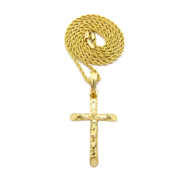 NYFASHION101 Crucifix Jesus on Rugged Cross Pendant with Chain