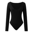 thumbnail image 6 of SRZYMJ Women's Plunge Deep V Neck Long Sleeve Bodysuit Double Lined Thong Body Suit Shirt Tops, 6 of 7