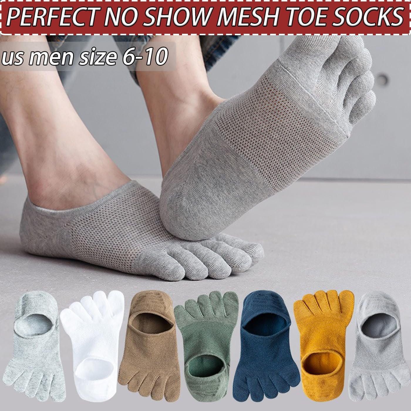 Mens Ankle Toe Socks Five Finger Cotton Cushioned Running Crew Hiking Sock Size 6-9.5