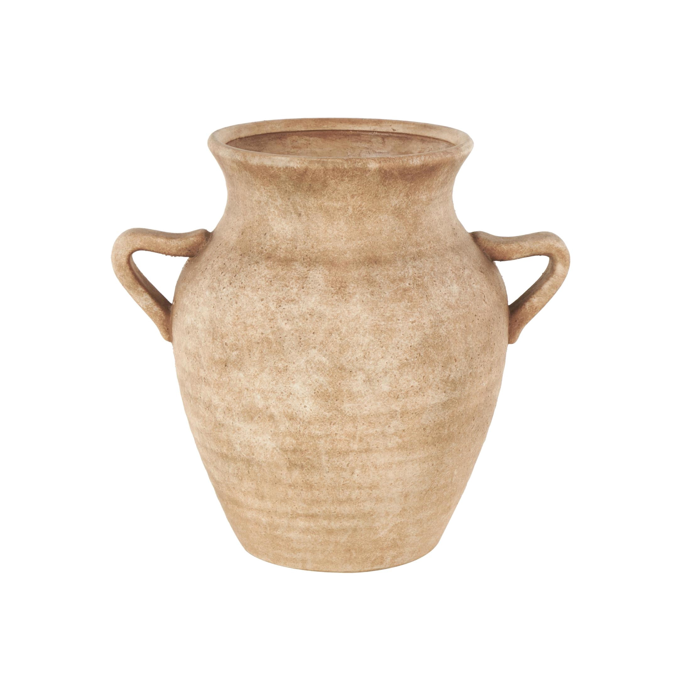DecMode 12" Antique Style Textured Copper Ceramic Vase with Handles
