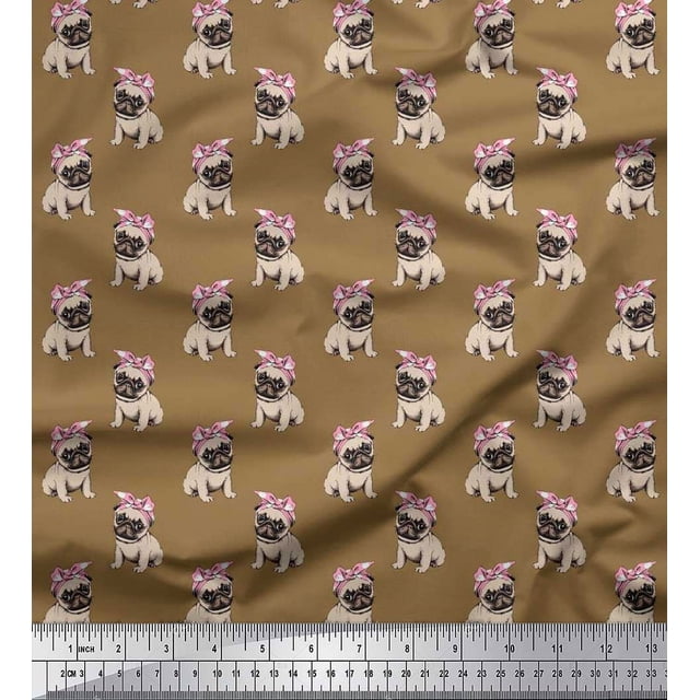 Soimoi Velvet Fabric Pug Dog Print Fabric by The Yard 58 Inch Wide
