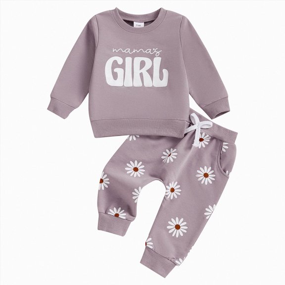 Splozh Baby Girl Cute Outfits Toddler Baby Girl Fall Outfits Long Sleeve Girl Sweatshirts Print Sweatpants 2Pcs Winter Clothes Set,Purple,6-12 Months