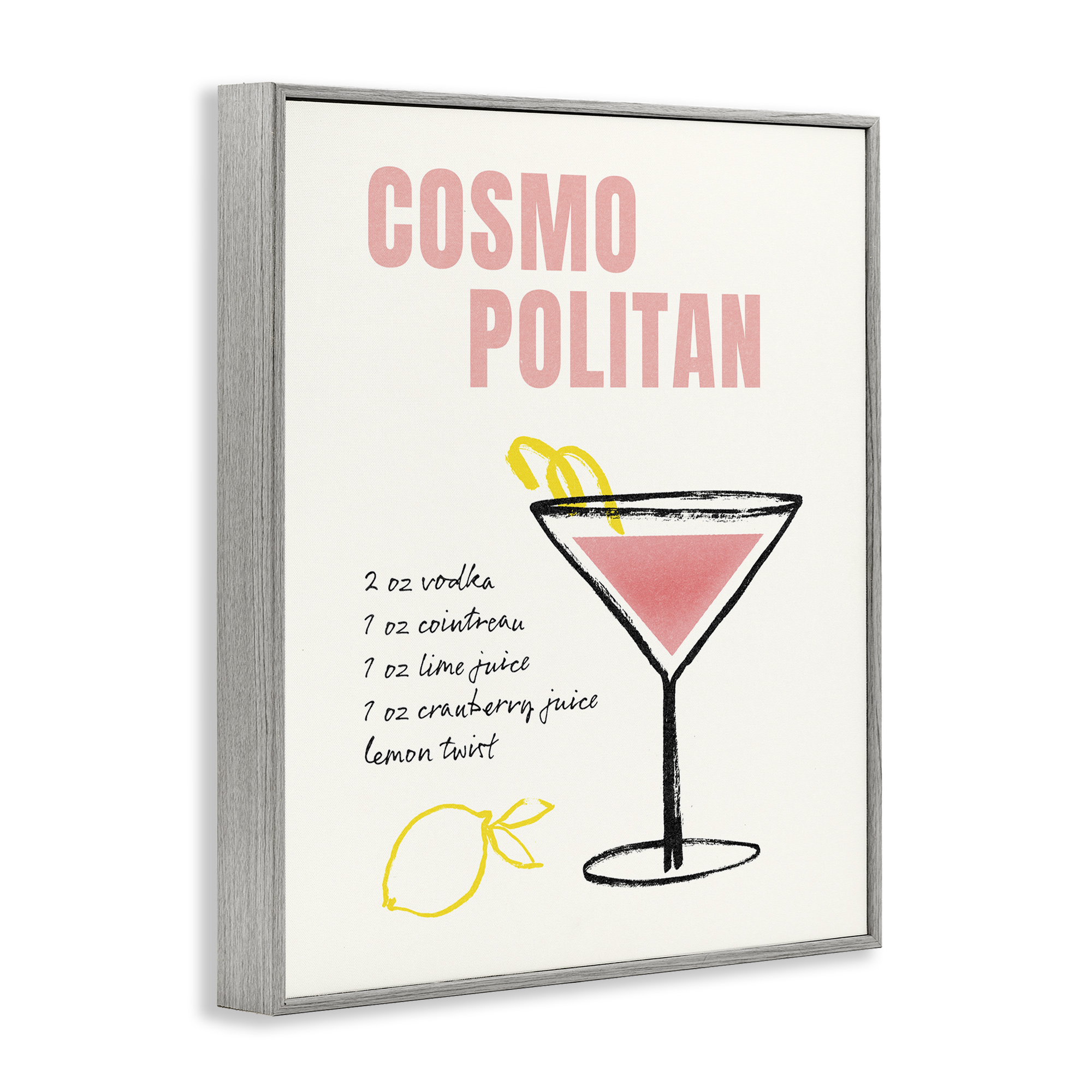 Stupell Industries Cosmopolitan Drink Recipe Food & Beverage Painting Gray Framed Art Print Wall Art, 11 x 14