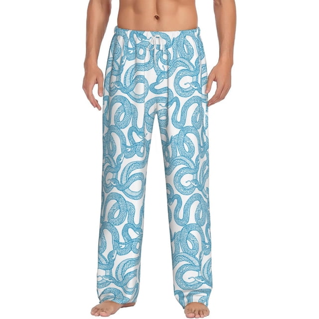 Kdxio Blue Snake Pattern Men's Pajama Pants, Elastic Waist with Drawstring and Pockets, Comfortable Loungewear-Small