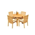 thumbnail image 3 of Grade-A Teak Dining Set: 4 Seater 5 Pc: 36" Round Table And 4 Hari Stacking Arm Chairs Outdoor Patio WholesaleTeak #51HR0705, 3 of 4