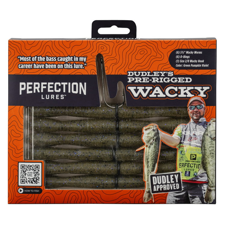 Perfection Lures Dudley's Pre-Rigged Green Pumpkin Violet Wacky Worm Soft  Plastic Worm Kit 