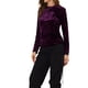 thumbnail image 4 of Camisetas de terciopelo para mujer Inspire Chic, de cuello redondo, de manga larga, casual, 2XL, morado, 4 of 7