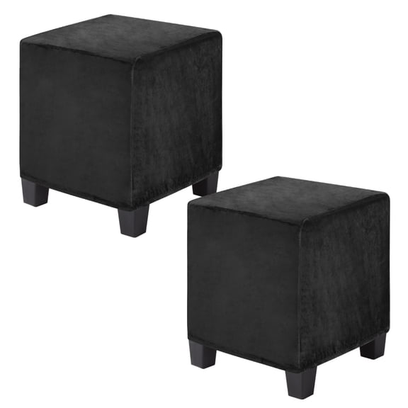Uxcell 2-Pack 13" x 13" x 15" Stretch Square Ottoman Slipcovers Velvet Fabric Footstool Protector for Living Room Indoor [Black]