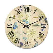 Designart 'Ancient Yellow Chrysanthemus II' Traditional Wood Wall Clock