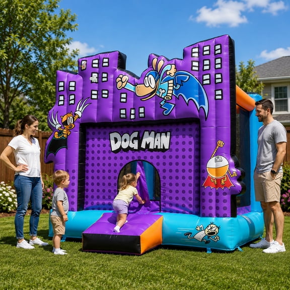 Dog Man Inflatable Bounce House for Kids 3–10 with Blower Included