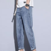 AherBiu Pantalons Jeans pour hommes Jambe droite Stylet pantalons de denim en plein air avec poches Streetwear Pantalon