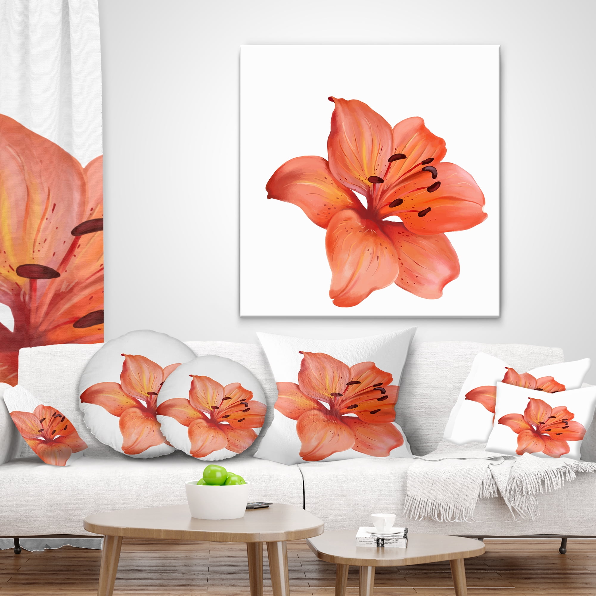 Designart Beautiful Red Lily Watercolor Sketch - Flower Throw Pillow - 16x16