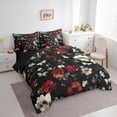 thumbnail image 3 of Homewish Vintage Flower Floral Bedding Comforter Set 7 Pieces, Black Red Blossoms Full Bedding Set, Rustic Farmhouse Reversible Fitted Sheet Flat Sheet, Luxury Bedroom Decor, 3 of 7