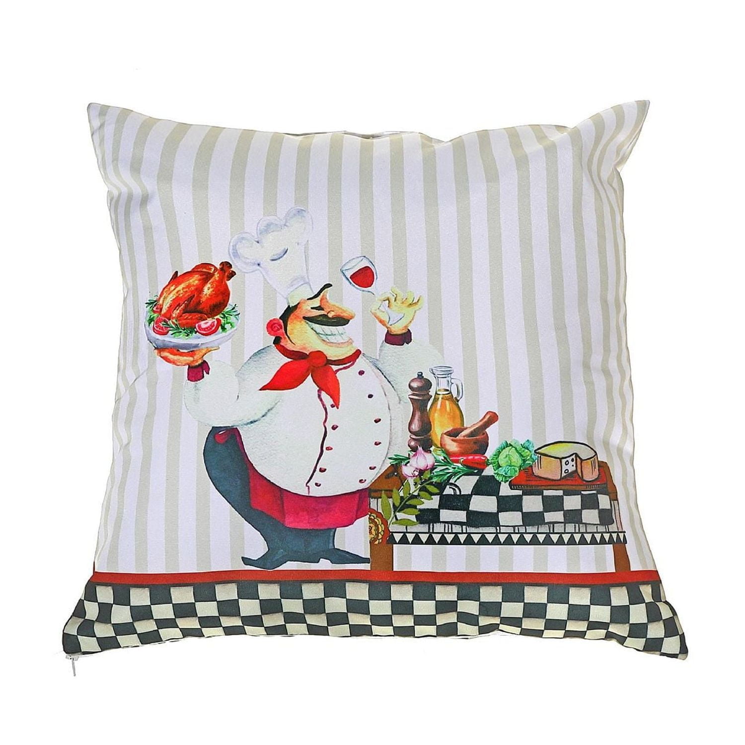Polyester Digital Print Cushion (Chef Serving Chicken) (18 X 18) - Set of 2