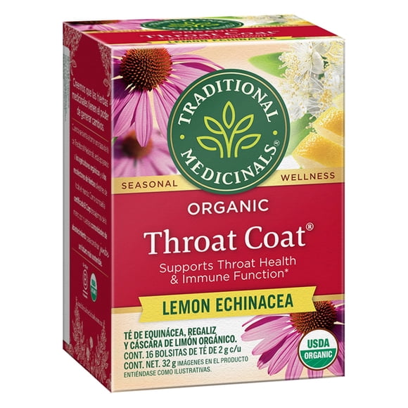 Té de equinácea Traditional Medicinals Throat Coat regaliz y cáscara de limón orgánico 32 g