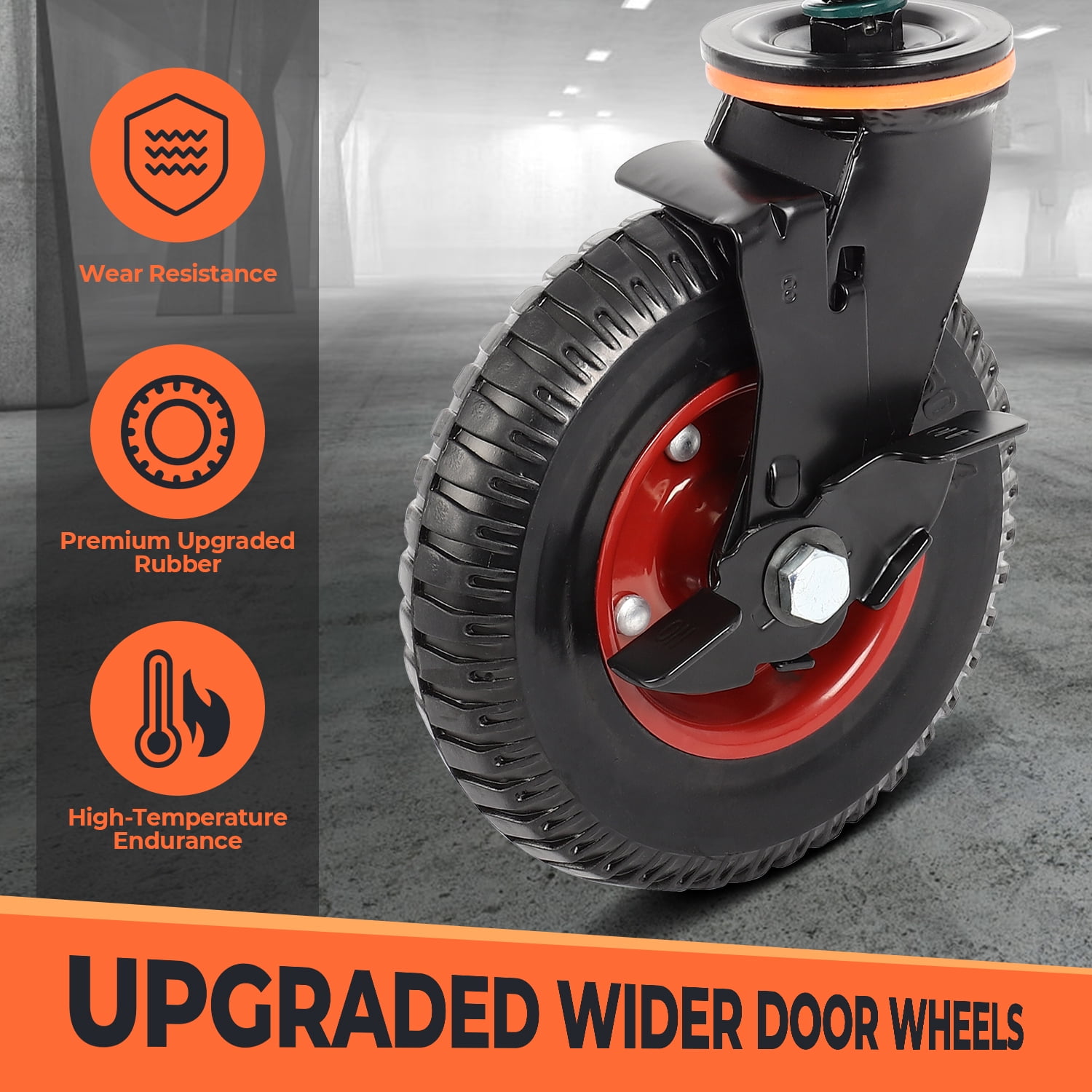 8inch Gate Casters with Brake, Moves Smoothly Fence Gate Wheel, 600 Lb Capacity 360 Degree Rotation Gate Wheels for Wooden/Metal Tube Gate Spring-Loaded Heavy Duty Gate Wheel Nuts Wrench Gloves