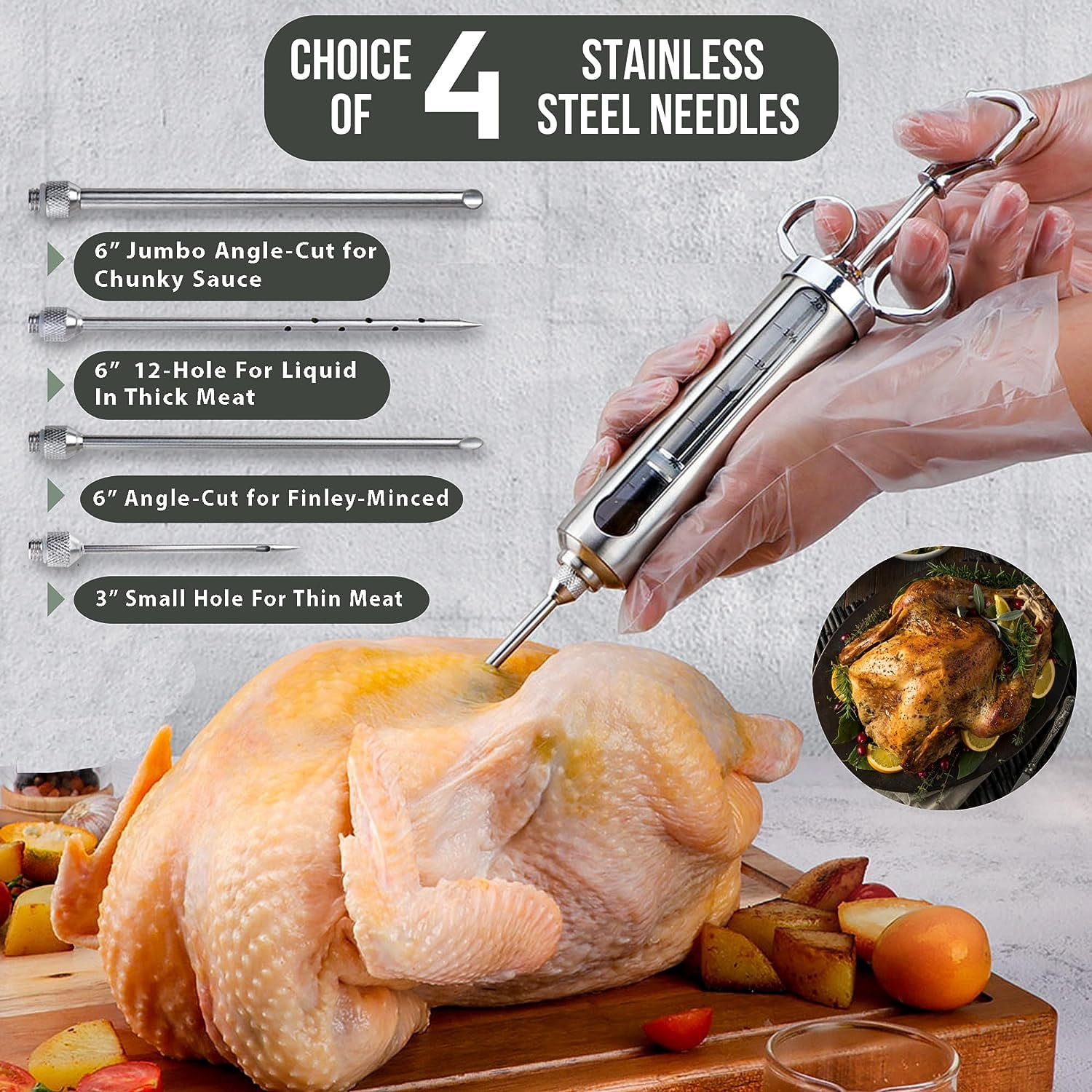 Grillin Pros Stainless Steel Meat Injector Marinade Syringe Kit for Smoking & Grilling Turkey, Brisket & BBQ - Built to Last