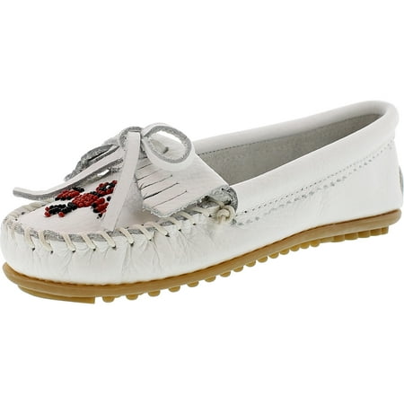 Minnetonka Women's Thunderbird Ii White Ankle-High Leather Flat Shoe - 6.5M