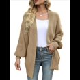 thumbnail image 2 of Chaqueta de Punto Extragrande de Larga con Abertura Frontal y Bolsillos para Mujer, Estilo 2025 Caqui Superficial M, 2 of 8