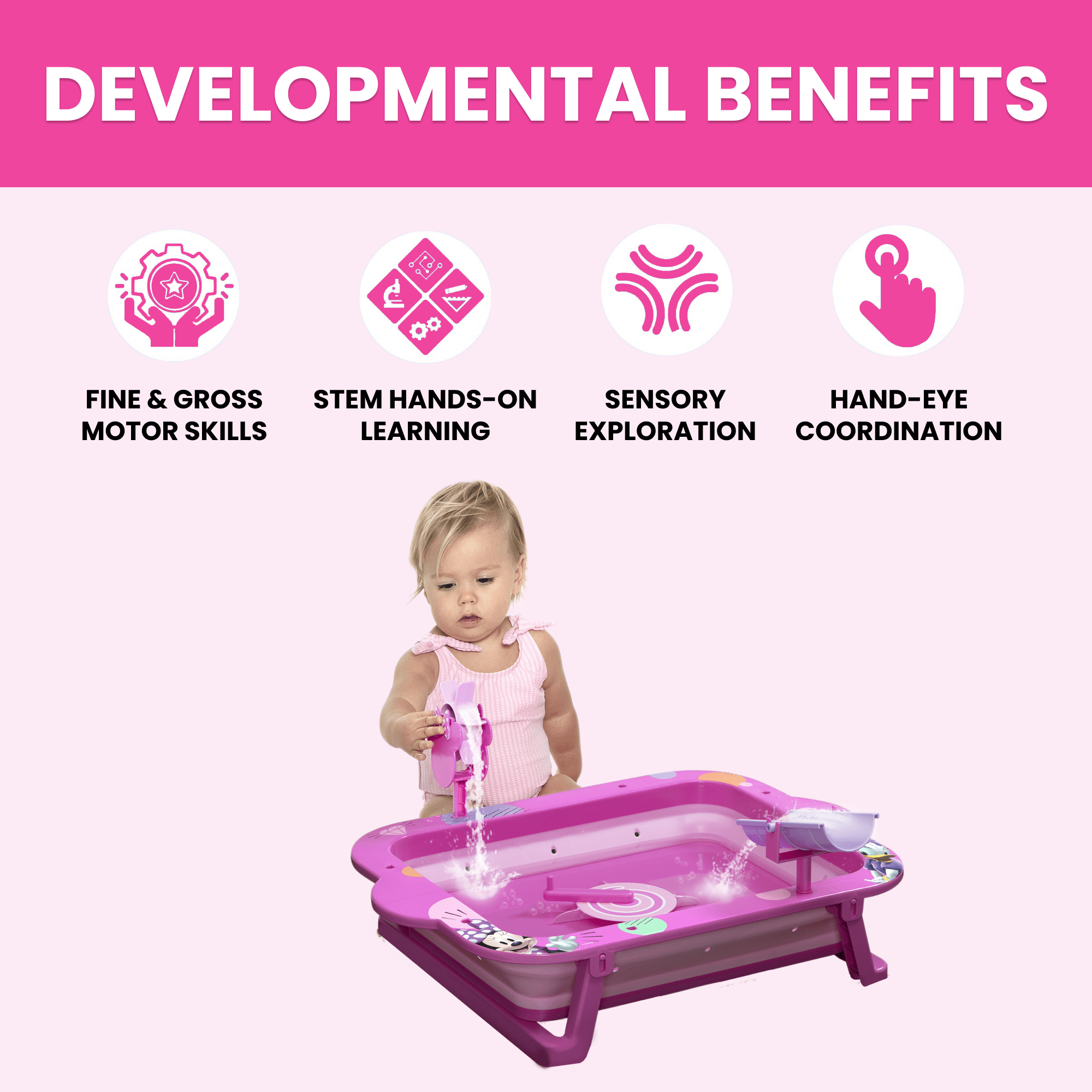 Disney Minnie Mouse Water Activity Table by Delta Children - Collapsible & Portable - Ideal for Travel, Pink