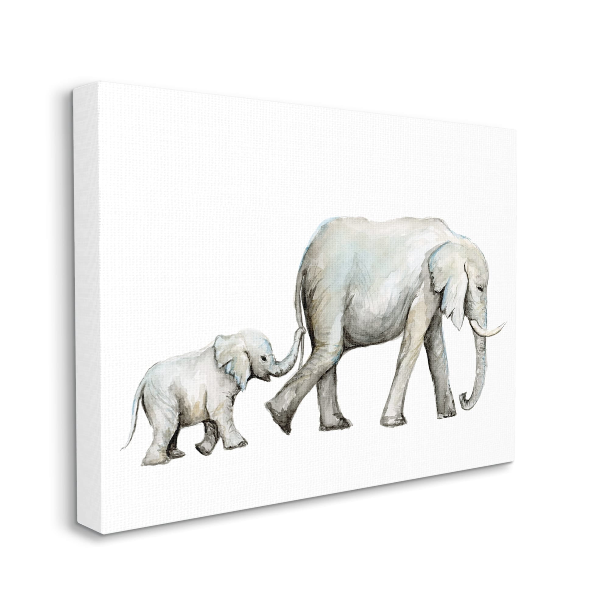 Stupell Industries Baby Elephant Mother Watercolor Painting Nursery Safari Animals, 30 x 24,Design by Fox Hollow Studios