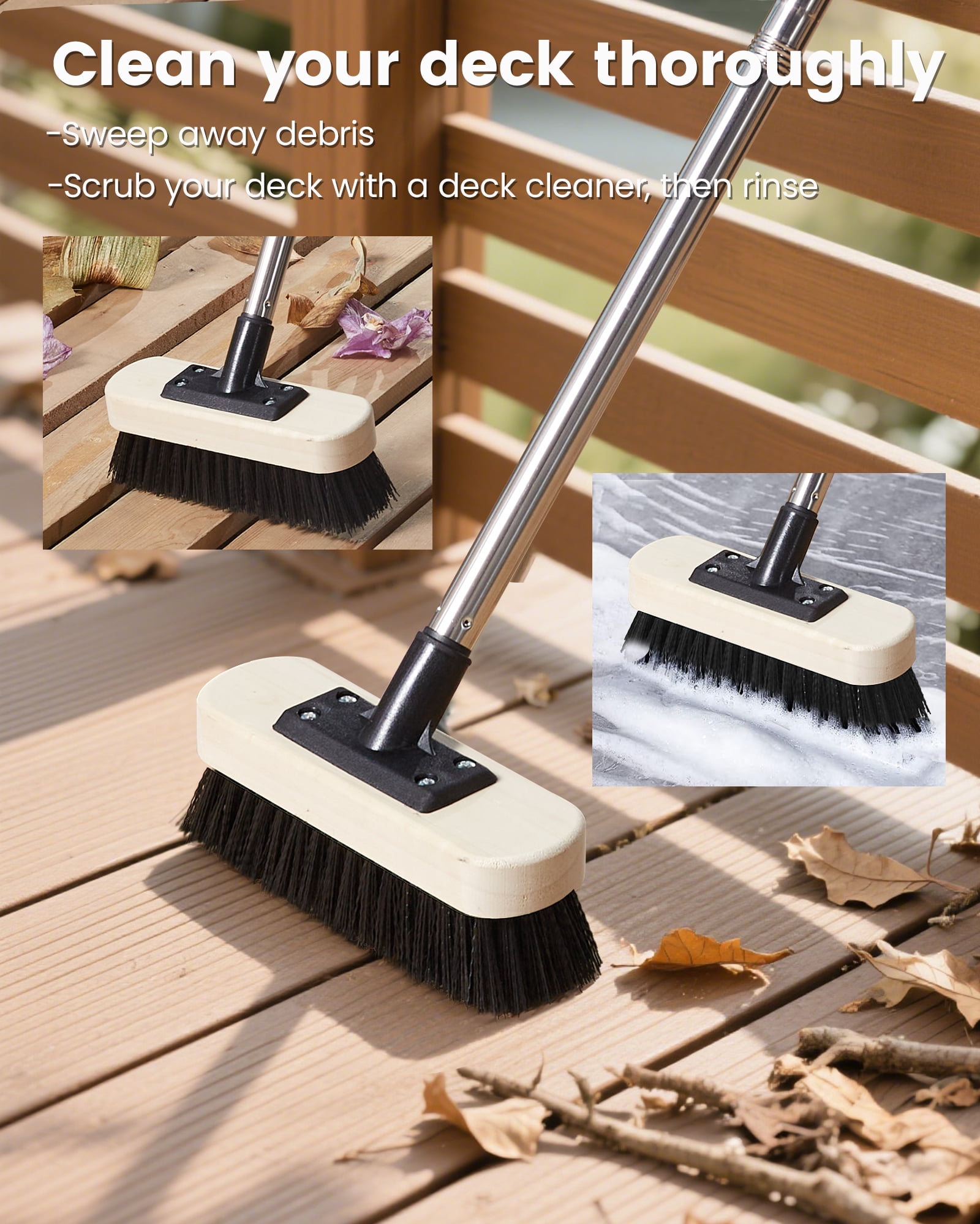 oomey 7.5-Inch Heavy-Duty Deck Brush Kit, 51 Inch Adjustable Extension Rod, Paint Tray 9 Inch with Liner, Wood Stain Brush, Designed for Quick Painting of Decks, Wood, and Floors