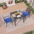 thumbnail image 4 of Vitarpatio 3 Piece Outdoor Patio Dining Set, Metal Patio Furniture Set with Square Table and 2 Chairs, All Weather Outdoor Dining Table and Chairs Set for 2, Hollow Back Armchairs W/ Cushions, 4 of 8