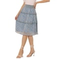 thumbnail image 4 of INSPIRE CHIC Women's Floral Skirts Summer Chiffon Smocked Elastic Waist A-Line Below Knee Length Ruffle Tiered Skirt L Blue, 4 of 6