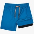 thumbnail image 2 of DAKIMOE Mens Swim Trunks Stretch Water Beach Shorts with Compression Liner 2 in 1 Quick-Dry Swimming Shorts with Zipper Pockets, Peacock Blue, L, 2 of 9