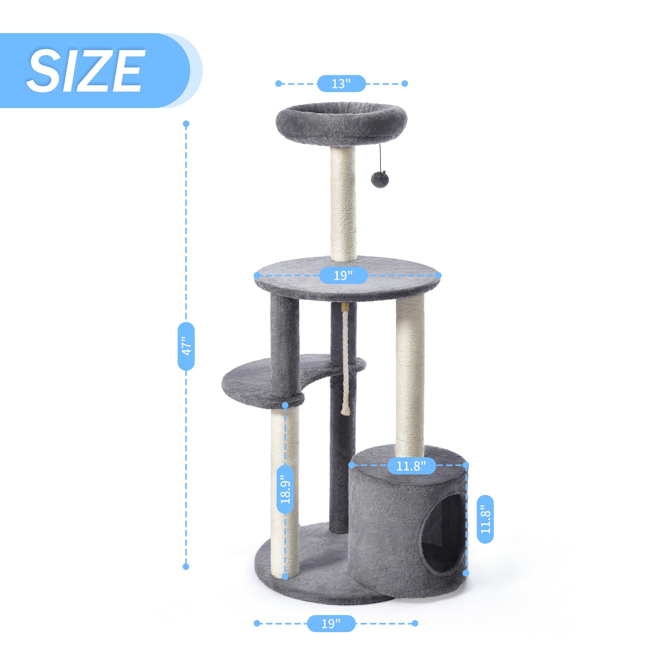 Vibrant Life Cat Tree, 47" Multi-Level Cat Tower with Scratching Posts and Large Platform, Gray