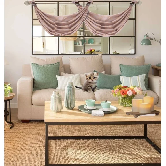 Gorgeous Home Linen Diamond Trellis V23 Faux Silk Waterfall Valance, Silver Grommet 2-Tone Window Curtain (1 Pc, 30" W x 18" L) Taupe/Gold